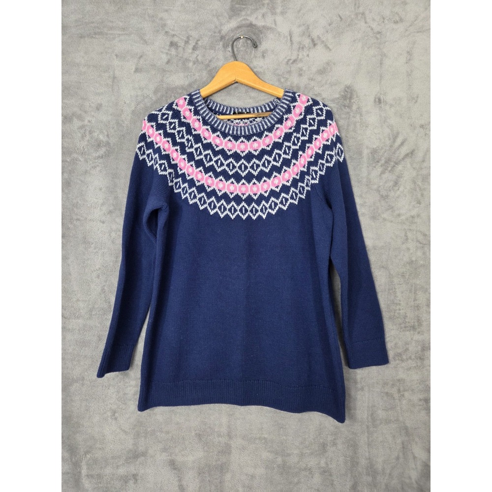 Talbots‎ Knit Sweater Fair Isle 1XP Birdseye Navy Blue Pink Sparkle Classic NYC